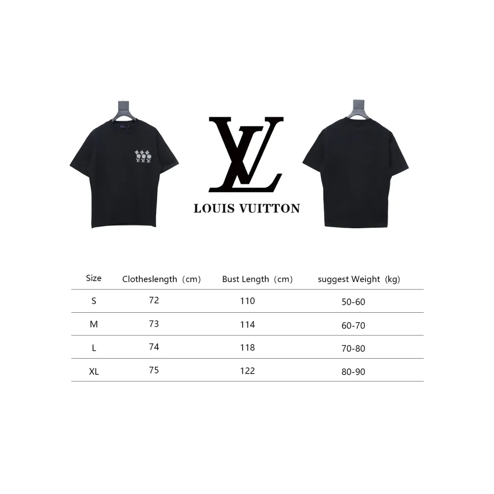 Louis Vuitton 25ss three flower embroidered lettering short-sleeved T-shirt black