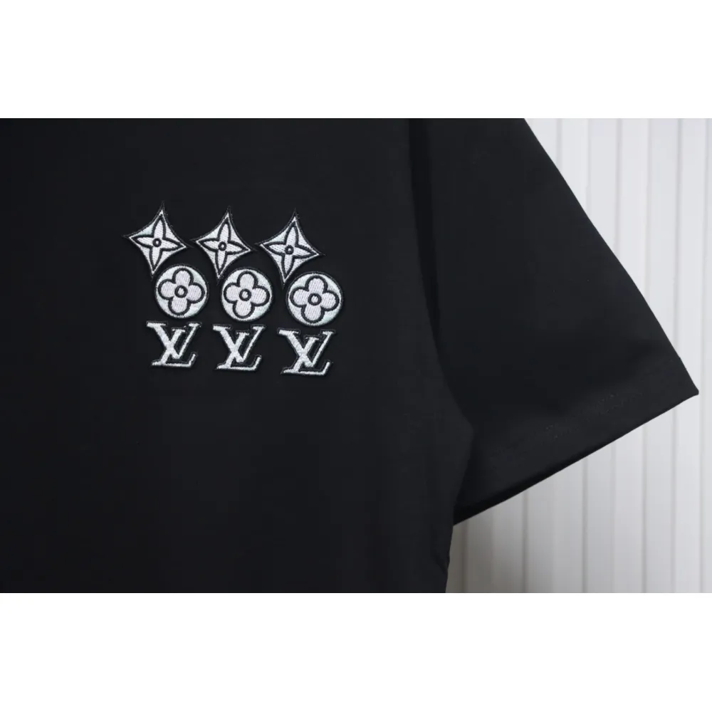 Louis Vuitton 25ss three flower embroidered lettering short-sleeved T-shirt black
