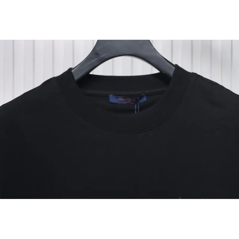 Louis Vuitton 25ss three flower embroidered lettering short-sleeved T-shirt black