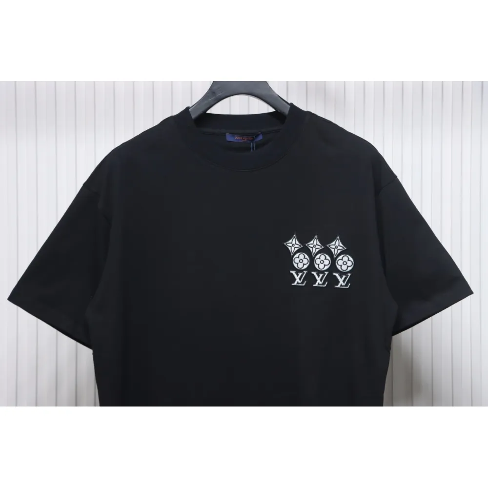 Louis Vuitton 25ss three flower embroidered lettering short-sleeved T-shirt black
