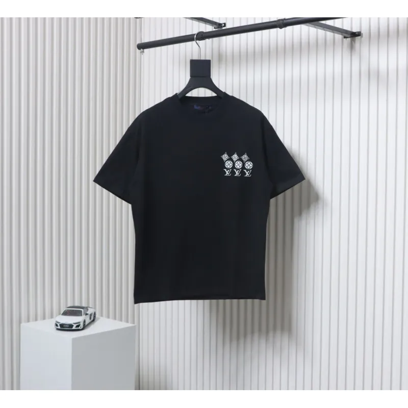 Louis Vuitton 25ss three flower embroidered lettering short-sleeved T-shirt black