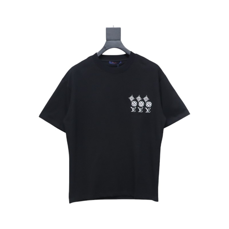 Louis Vuitton 25ss three flower embroidered lettering short-sleeved T-shirt black