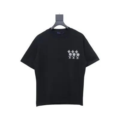 Louis Vuitton 25ss three flower embroidered lettering short-sleeved T-shirt black 01