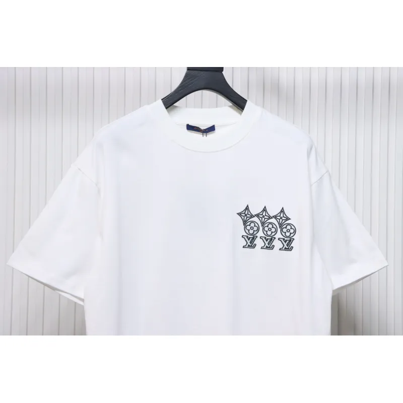 Louis Vuitton 25ss three flower embroidered lettering short-sleeved T-shirt White