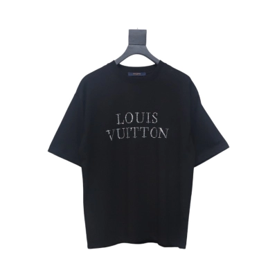 Louis Vuitton Classic Letter Rhinestone Short Sleeve Black 01