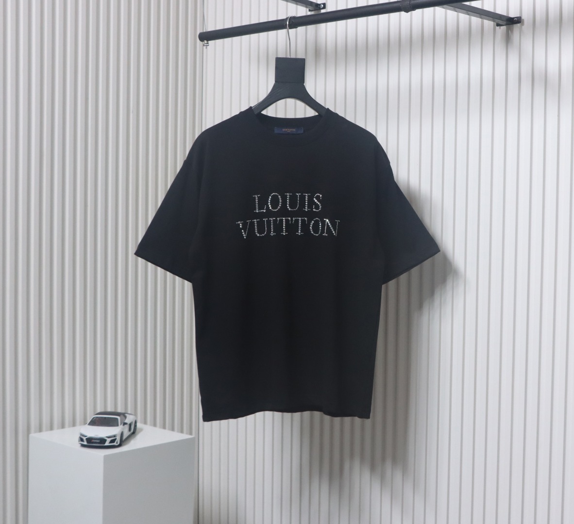 Louis Vuitton Classic Letter Rhinestone Short Sleeve Black