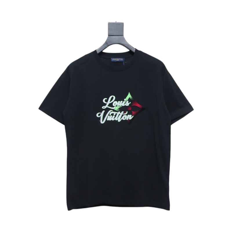 Louis Vuitton Colorful Gradient Logo Toothbrush Embroidered Short Sleeve T-shirt Black