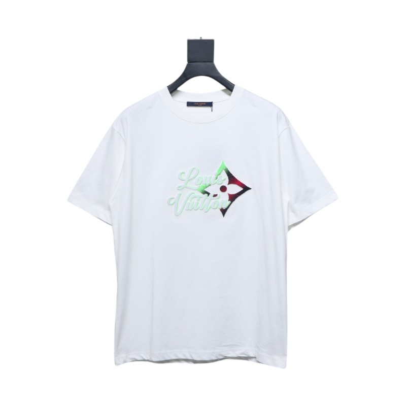 Louis Vuitton Colorful Gradient Logo Toothbrush Embroidered Short Sleeve T-shirt White