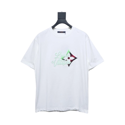 Louis Vuitton Colorful Gradient Logo Toothbrush Embroidered Short Sleeve T-shirt White 01