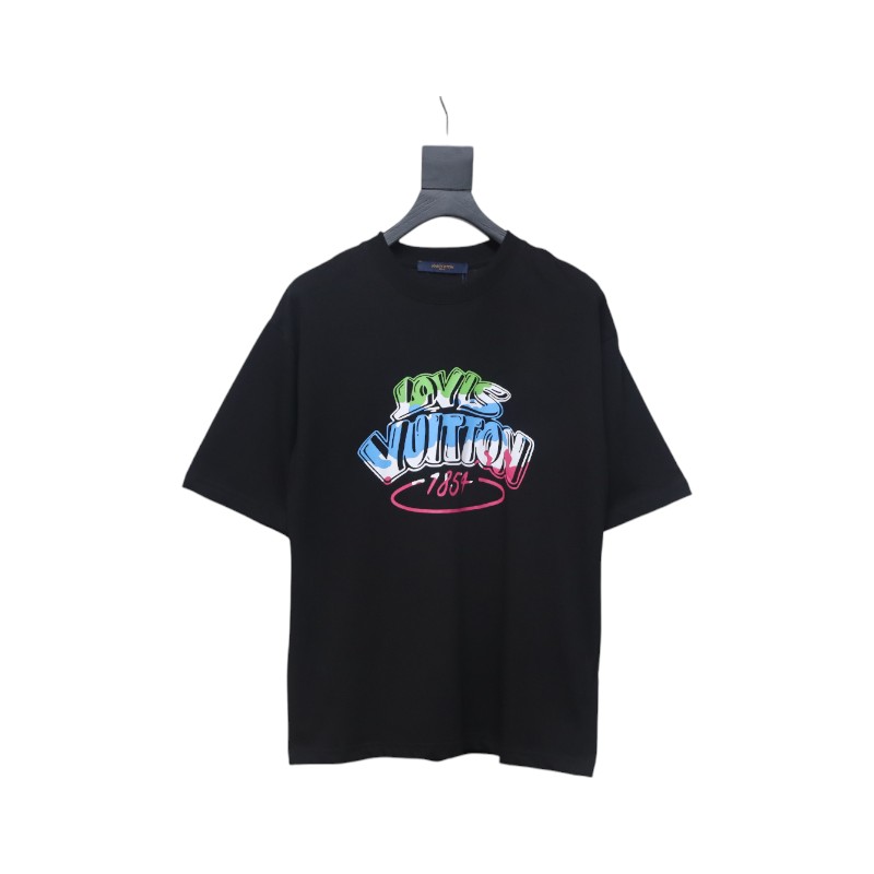 Louis Vuitton colorful letter logo print short sleeve black