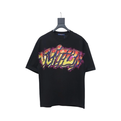 Louis Vuitton Comic Cartoon Flame Letters Printed Short Sleeve Black 01