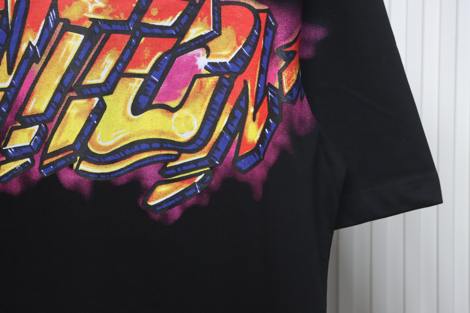 Louis Vuitton Comic Cartoon Flame Letters Printed Short Sleeve Black