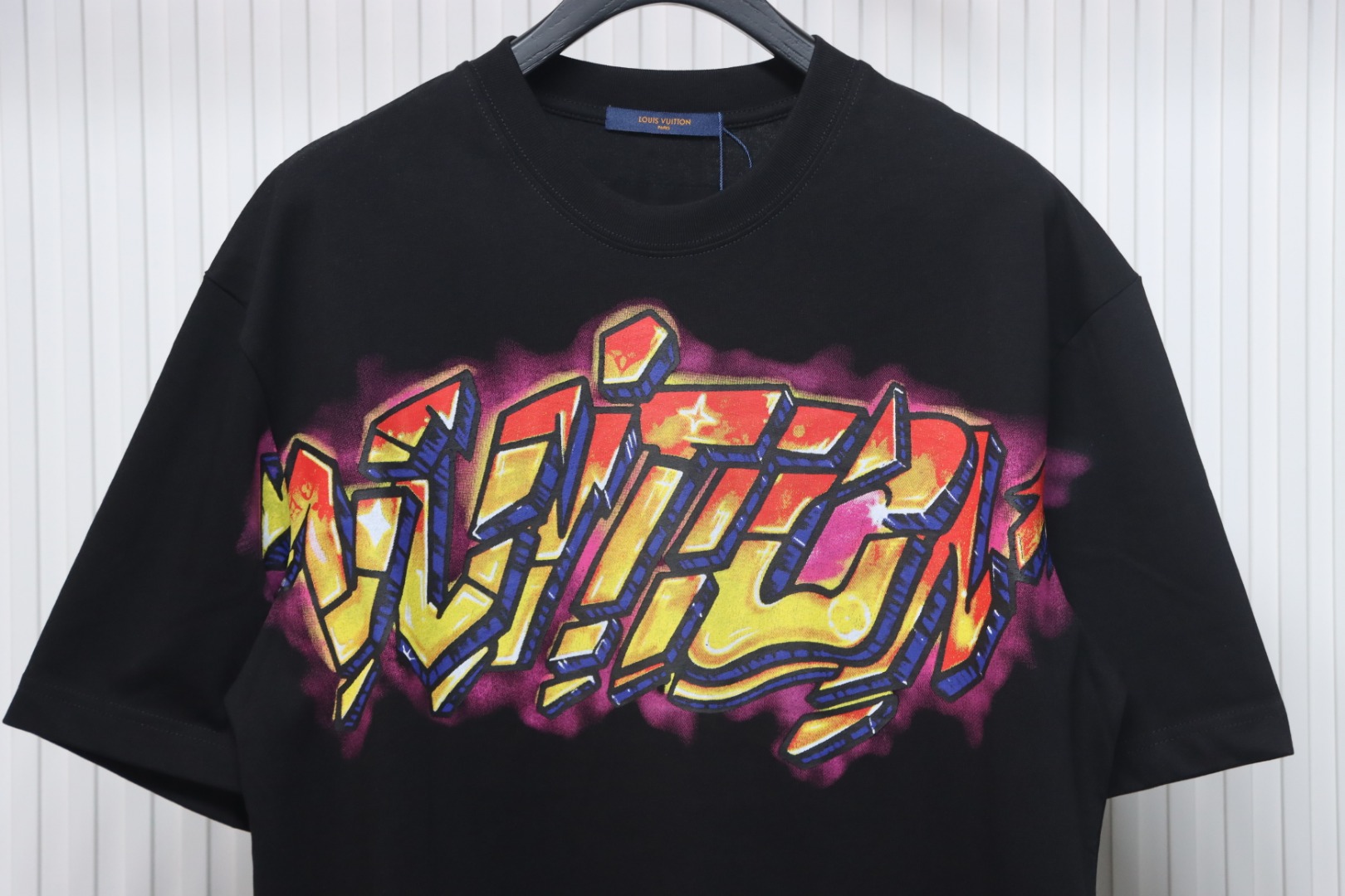 Louis Vuitton Comic Cartoon Flame Letters Printed Short Sleeve Black