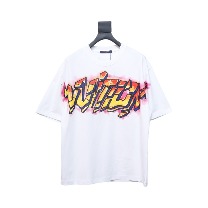 Louis Vuitton Comic Cartoon Flame Letters Printed Short Sleeve White
