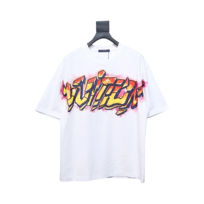 Louis Vuitton Comic Cartoon Flame Letters Printed Short Sleeve White 01