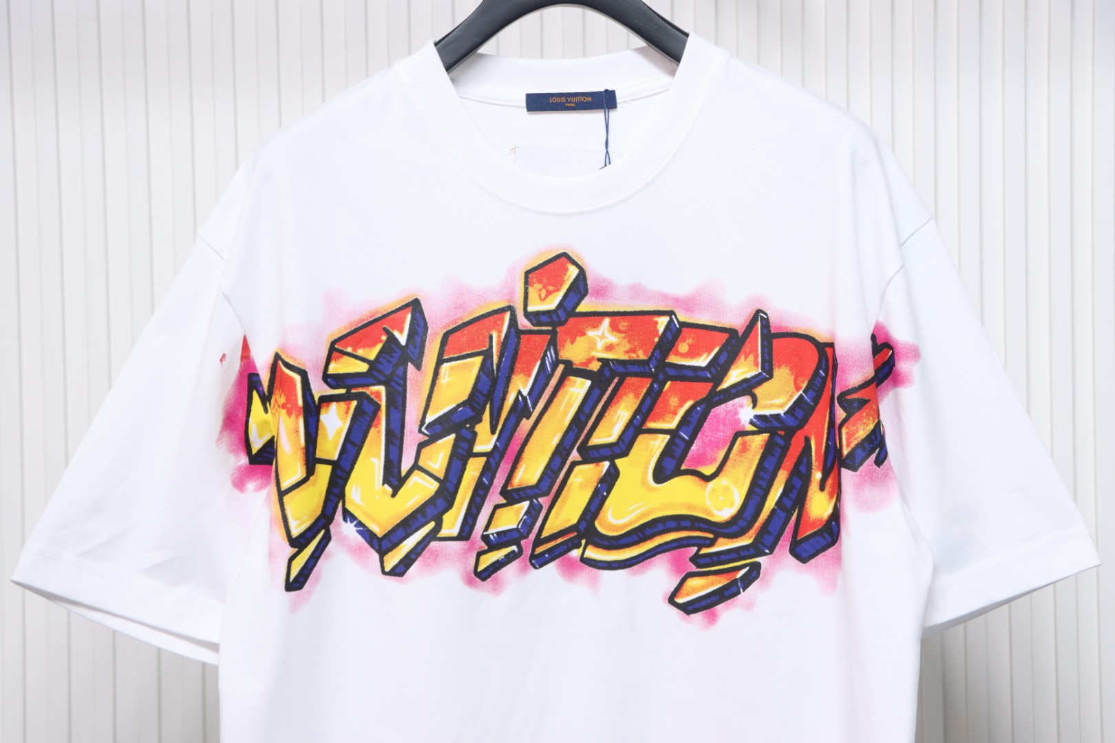 Louis Vuitton Comic Cartoon Flame Letters Printed Short Sleeve White