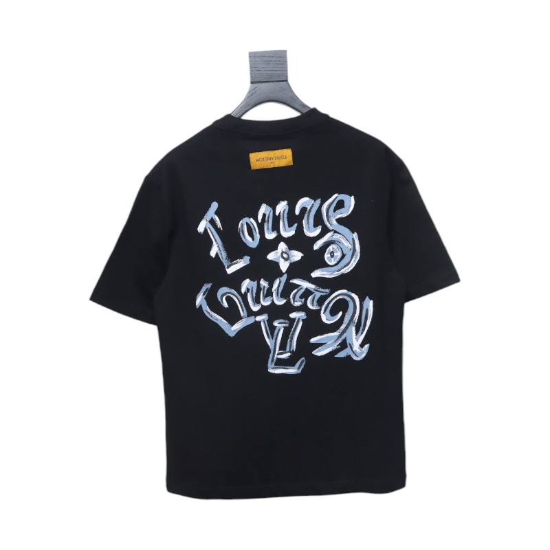 Louis Vuitton Hand-painted Graffiti Letters Printed Short Sleeve Black