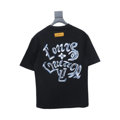 Louis Vuitton Hand-painted Graffiti Letters Printed Short Sleeve Black 02
