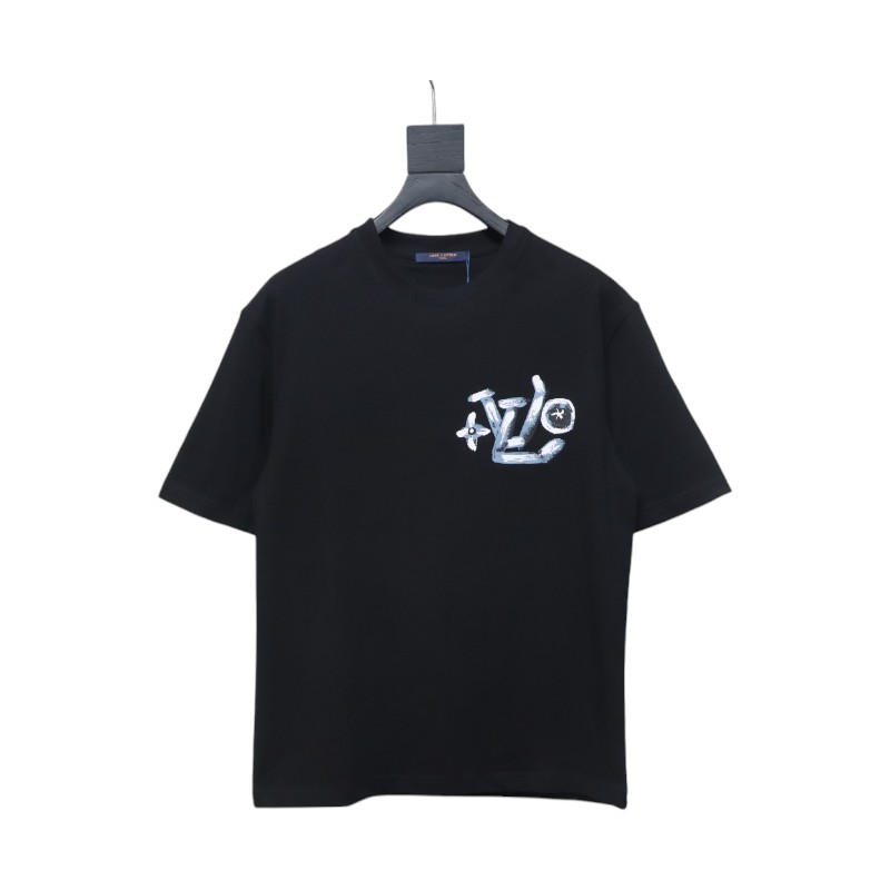 Louis Vuitton Hand-painted Graffiti Letters Printed Short Sleeve Black