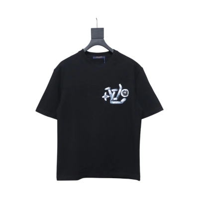 Louis Vuitton Hand-painted Graffiti Letters Printed Short Sleeve Black 01