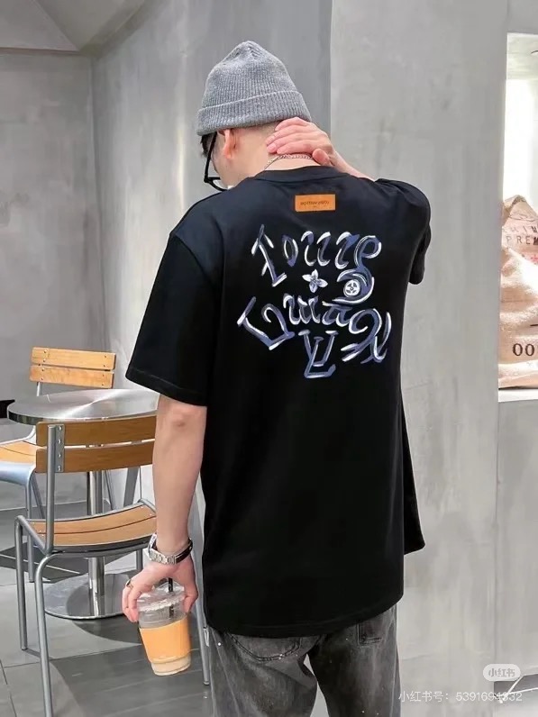 Louis Vuitton Hand-painted Graffiti Letters Printed Short Sleeve Black