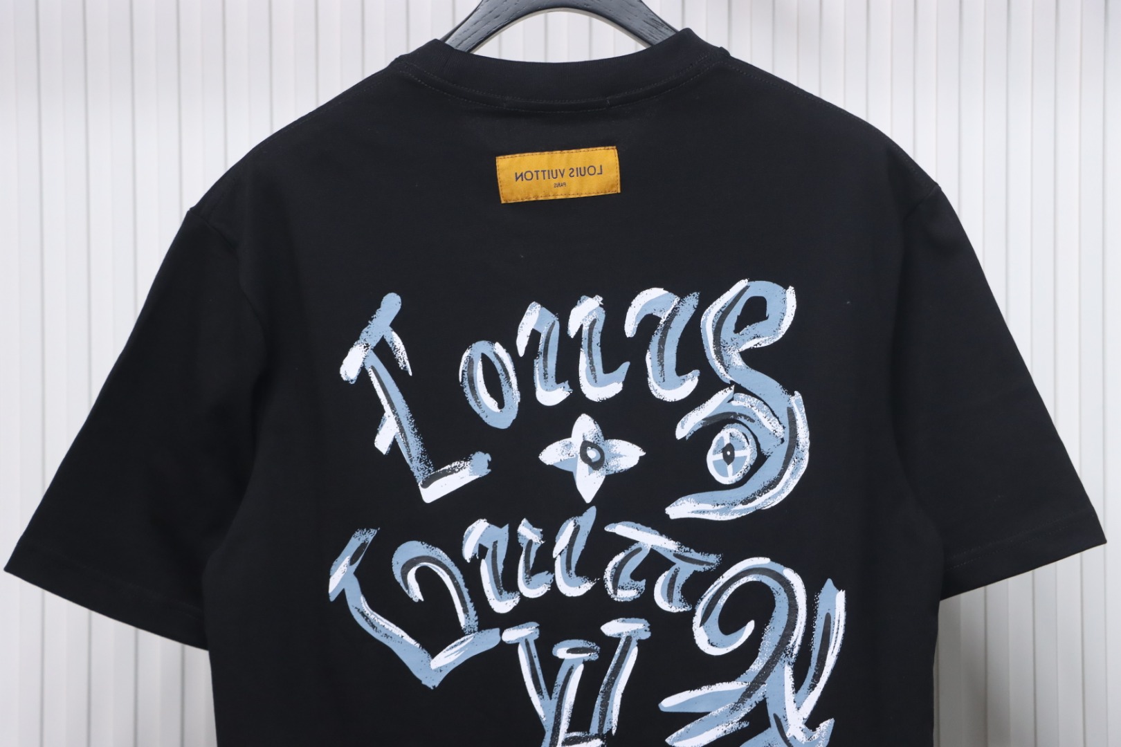 Louis Vuitton Hand-painted Graffiti Letters Printed Short Sleeve Black