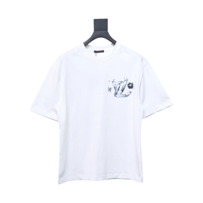 Louis Vuitton Hand-painted Graffiti Letters Printed Short Sleeve White 01