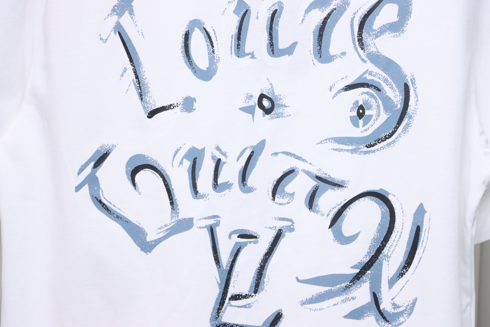 Louis Vuitton Hand-painted Graffiti Letters Printed Short Sleeve White