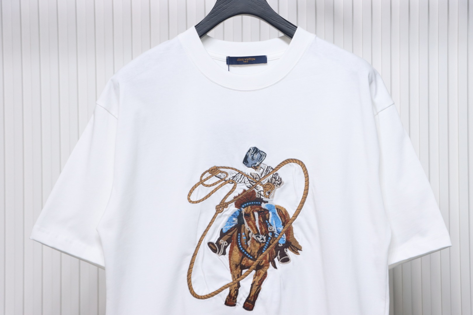 Louis Vuitton Heavy Western Denim Embroidery Original Fabric Official Same Style Short Sleeve