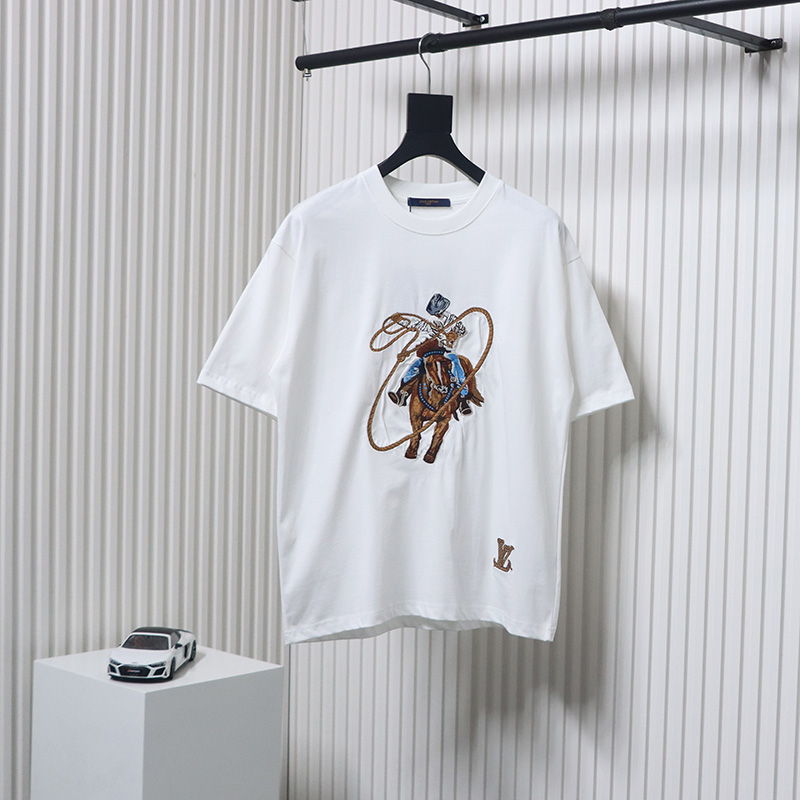 Louis Vuitton Heavy Western Denim Embroidery Original Fabric Official Same Style Short Sleeve