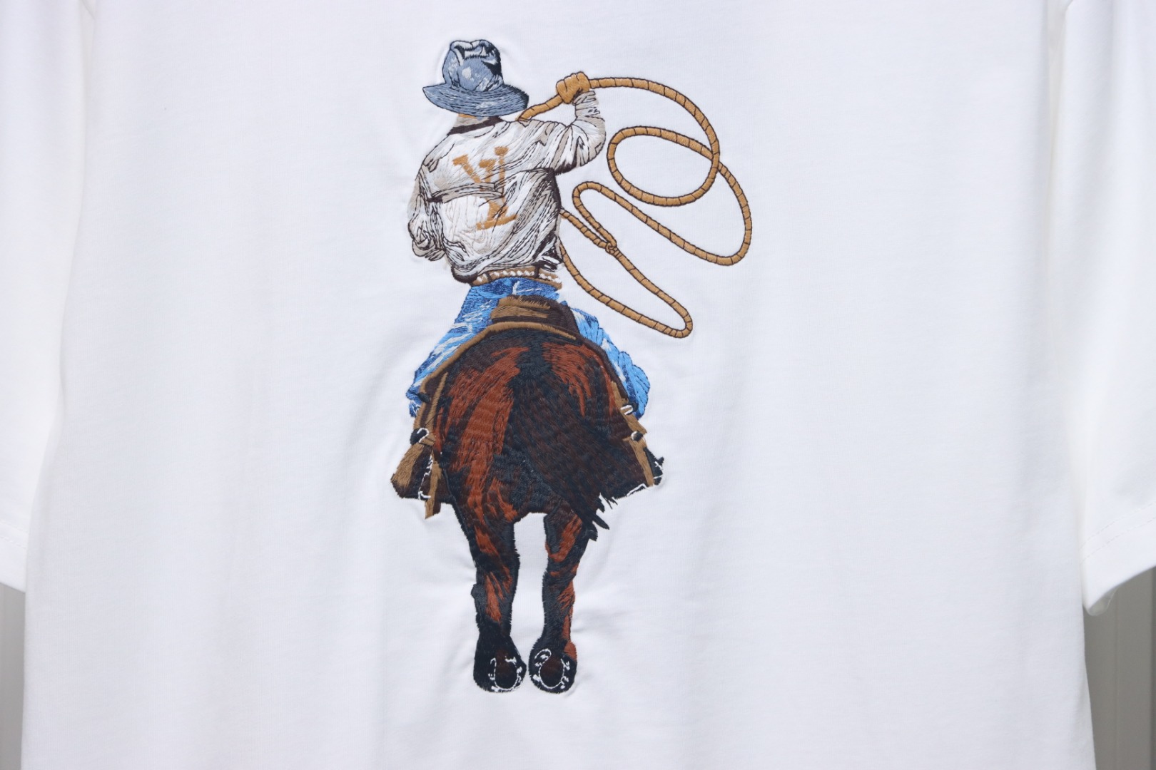 Louis Vuitton Heavy Western Denim Embroidery Original Fabric Official Same Style Short Sleeve