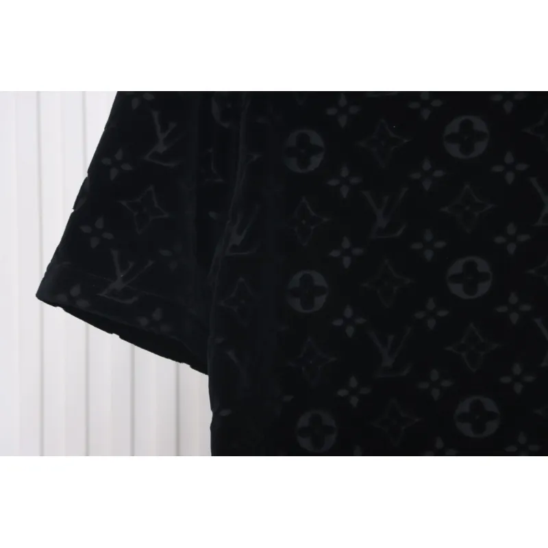 Louis Vuitton LV 25ss counter same style terry fleece round neck short-sleeved T-shirt black