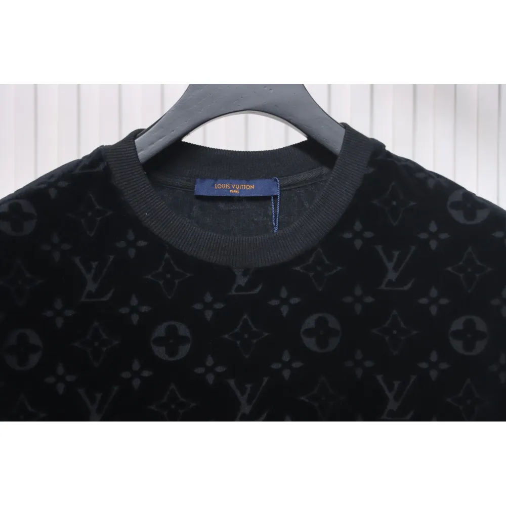 Louis Vuitton LV 25ss counter same style terry fleece round neck short-sleeved T-shirt black