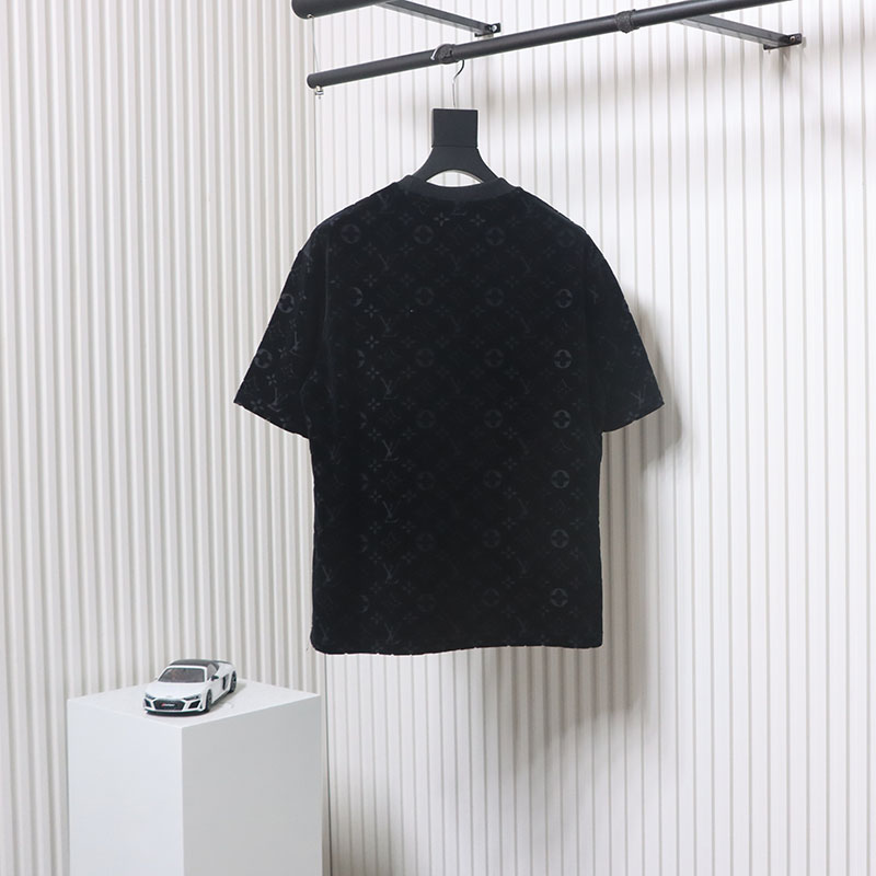 Louis Vuitton LV 25ss counter same style terry fleece round neck short-sleeved T-shirt black