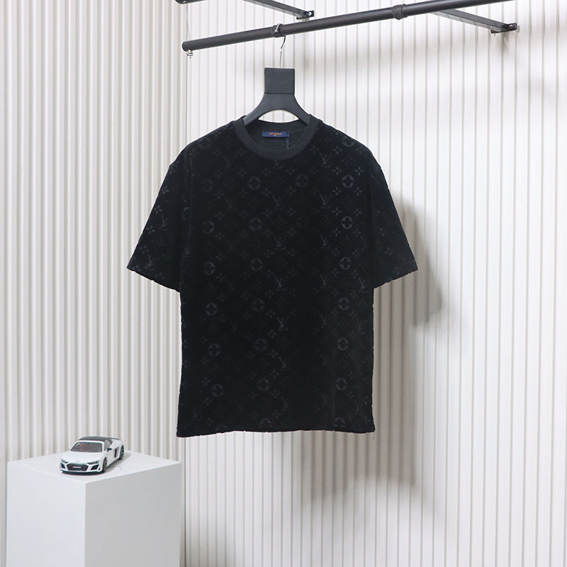 Louis Vuitton LV 25ss counter same style terry fleece round neck short-sleeved T-shirt black