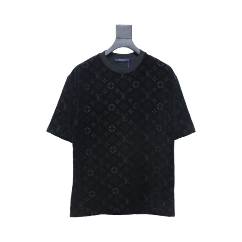 Louis Vuitton LV 25ss counter same style terry fleece round neck short-sleeved T-shirt black