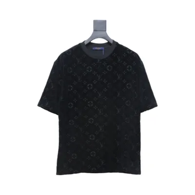 Louis Vuitton LV 25ss counter same style terry fleece round neck short-sleeved T-shirt black 01
