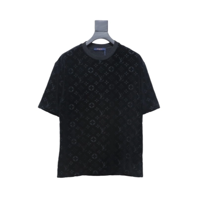 Louis Vuitton LV 25ss counter same style terry fleece round neck short-sleeved T-shirt black 01