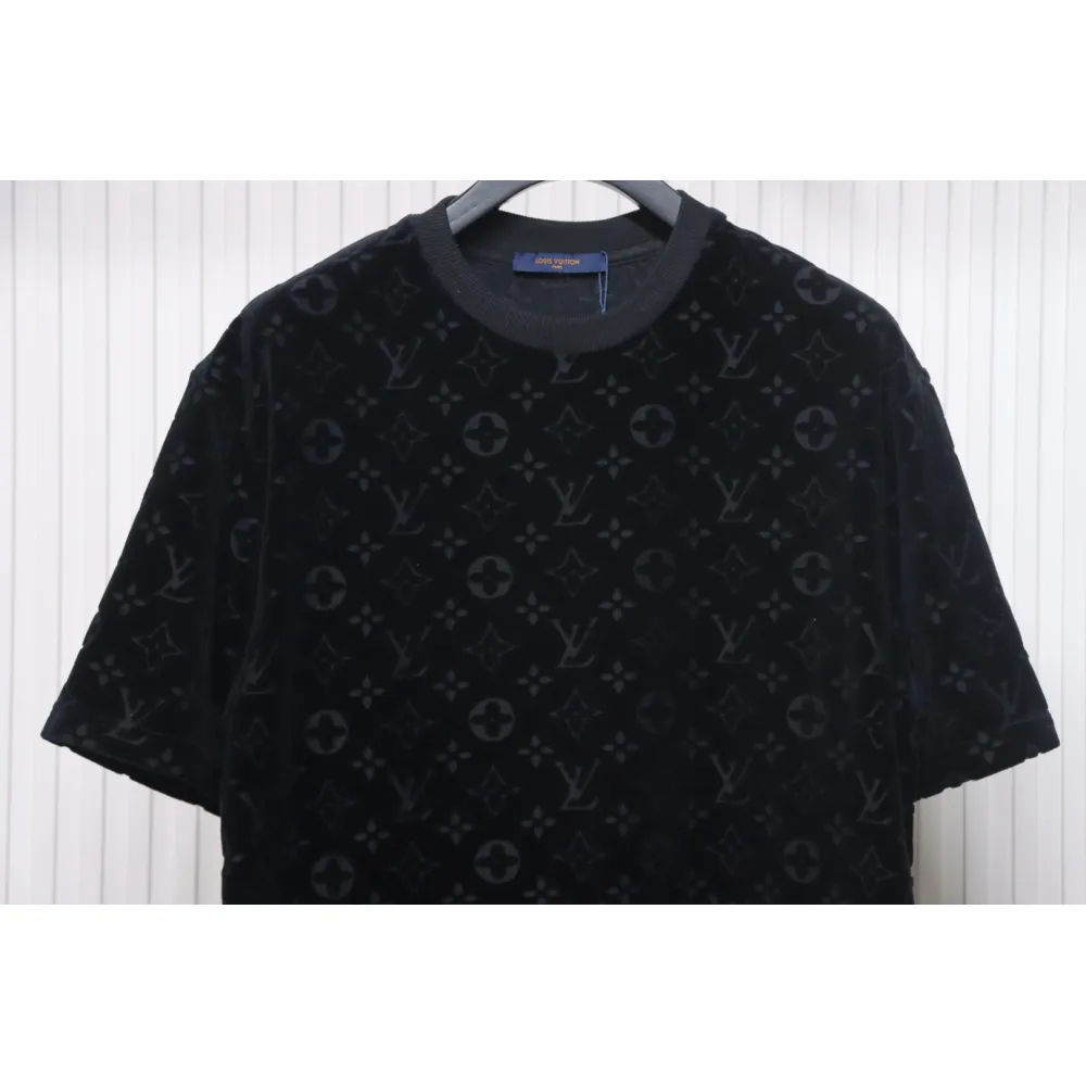 Louis Vuitton LV 25ss counter same style terry fleece round neck short-sleeved T-shirt black