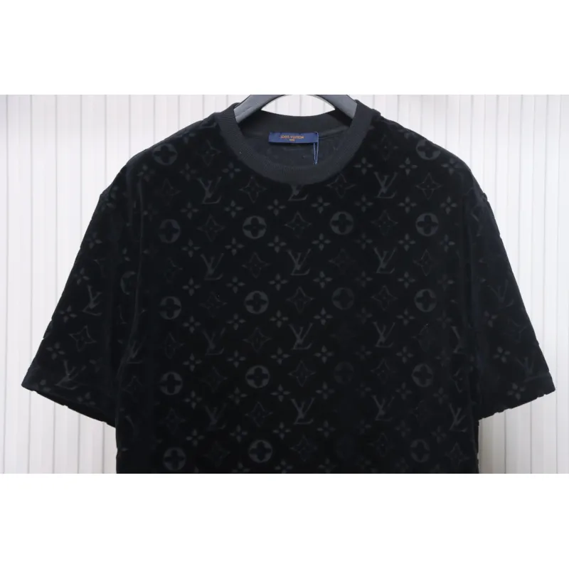 Louis Vuitton LV 25ss counter same style terry fleece round neck short-sleeved T-shirt black