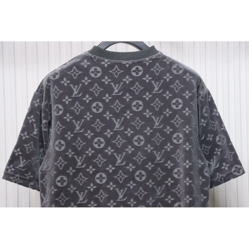 Louis Vuitton LV 25ss counter same style terry fleece round neck short-sleeved T-shirt Grey