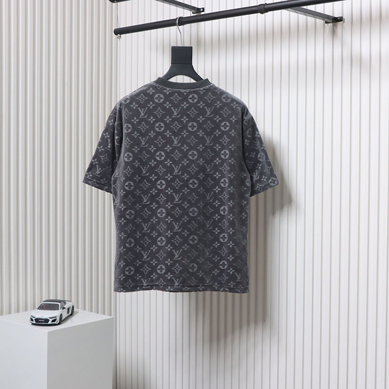Louis Vuitton LV 25ss counter same style terry fleece round neck short-sleeved T-shirt Grey