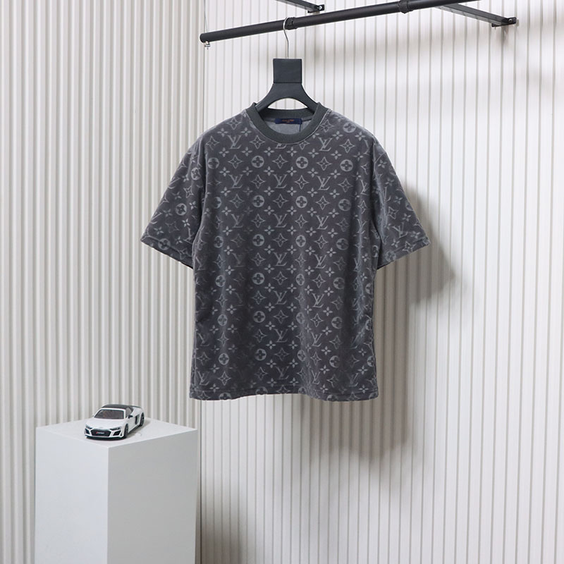 Louis Vuitton LV 25ss counter same style terry fleece round neck short-sleeved T-shirt Grey