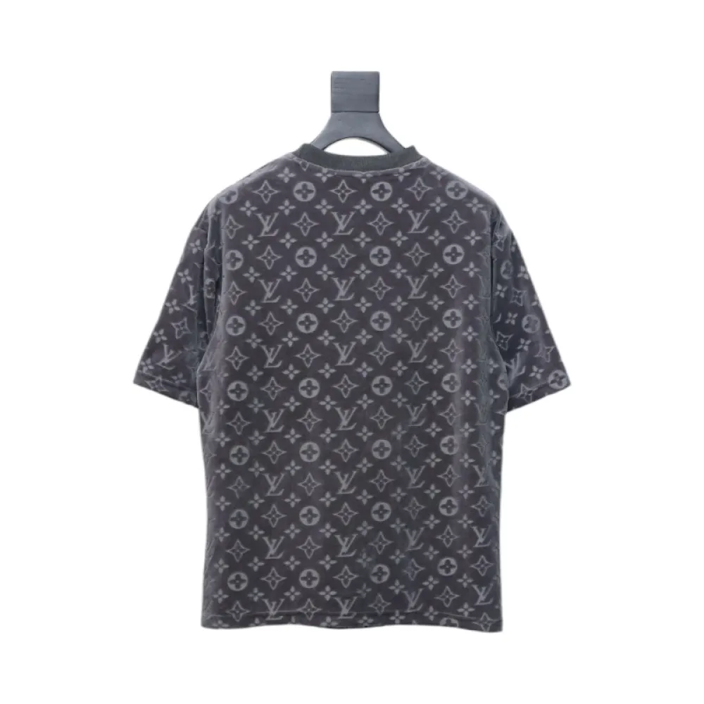 Louis Vuitton LV 25ss counter same style terry fleece round neck short-sleeved T-shirt Grey