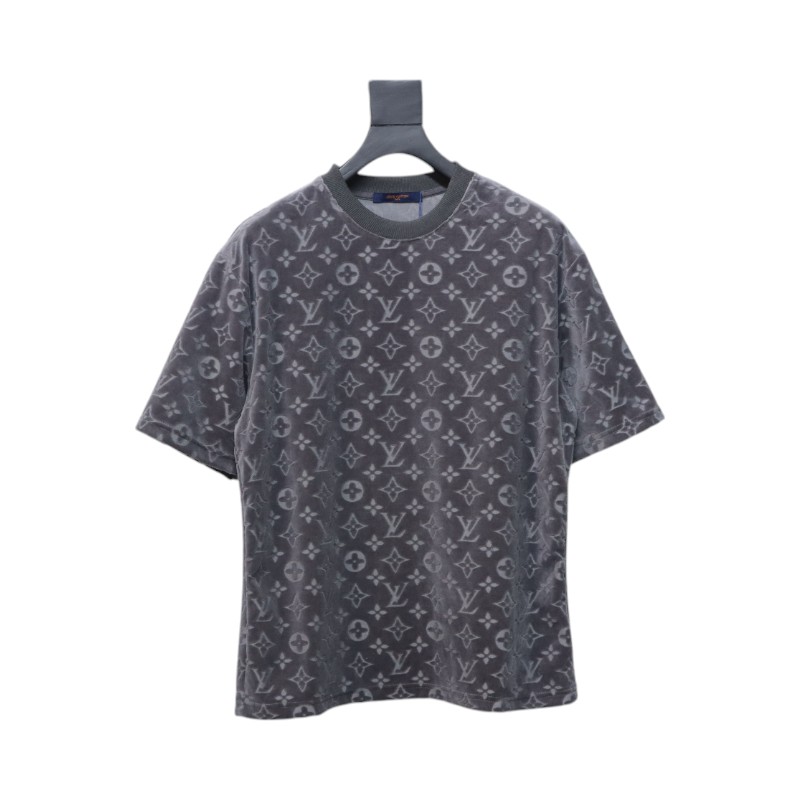 Louis Vuitton LV 25ss counter same style terry fleece round neck short-sleeved T-shirt Grey