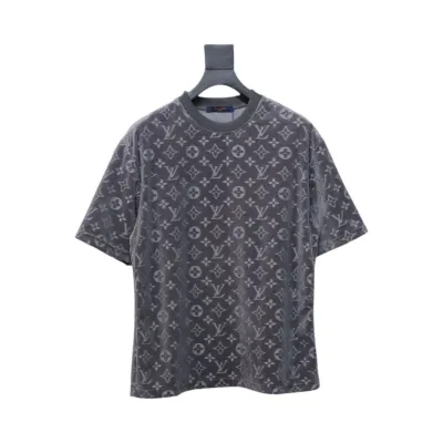 Louis Vuitton LV 25ss counter same style terry fleece round neck short-sleeved T-shirt Grey 01