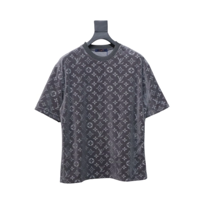 Louis Vuitton LV 25ss counter same style terry fleece round neck short-sleeved T-shirt Grey 01