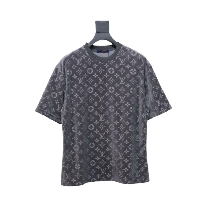 Louis Vuitton LV 25ss counter same style terry fleece round neck short-sleeved T-shirt Grey