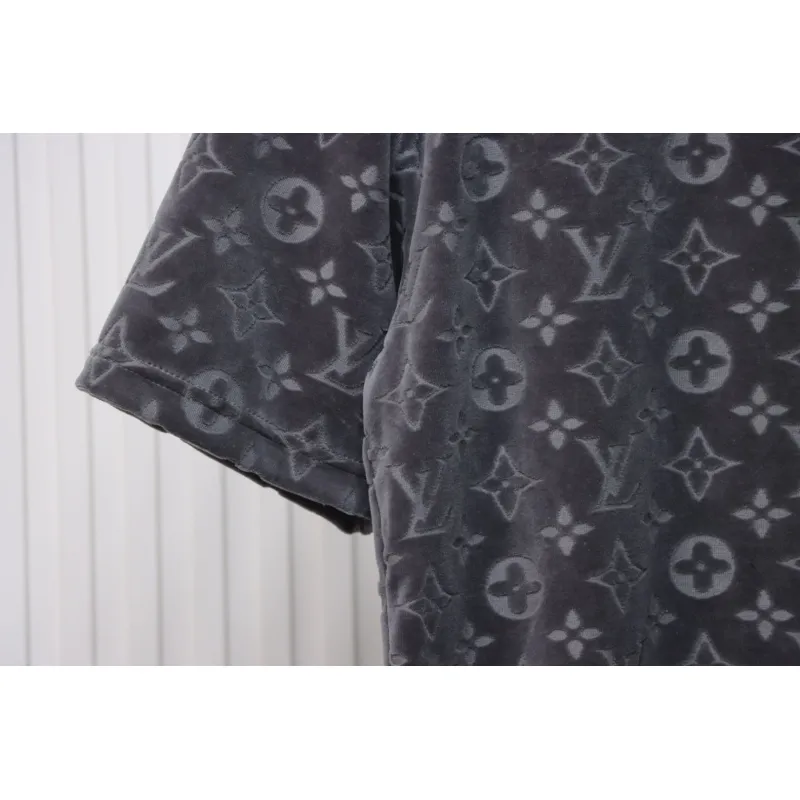 Louis Vuitton LV 25ss counter same style terry fleece round neck short-sleeved T-shirt Grey