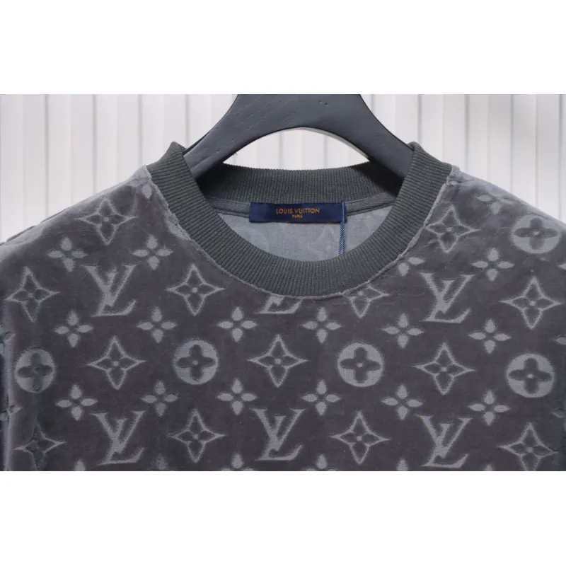 Louis Vuitton LV 25ss counter same style terry fleece round neck short-sleeved T-shirt Grey